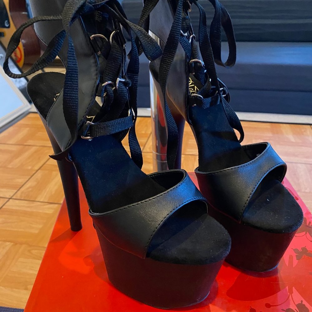 7" Black Pleaser Heel Sandals Adore-700-14